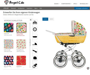 Website von Angelcab.de mit Auswahl von Mustern für den Kinderwagen