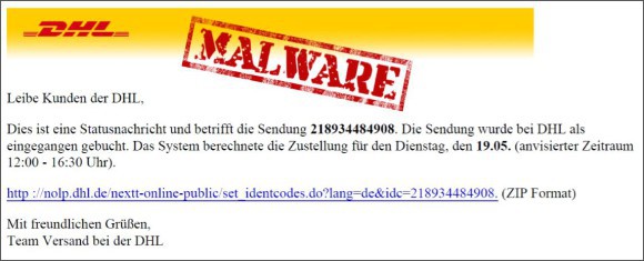 Mails „Deutsche Post / DHL" mit Malware verseucht 
