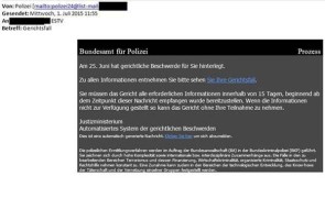 Spam-Mails mit Absender Bundesamt für Polizei 