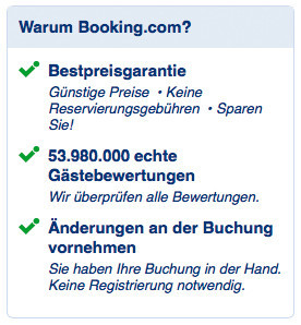 Booking.com nutzt den "Reason why"-Effekt und nennt Argumente Booking.com Argumente