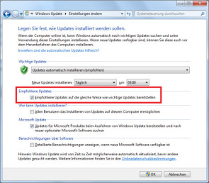 Empfohlene Updates in Windows 7