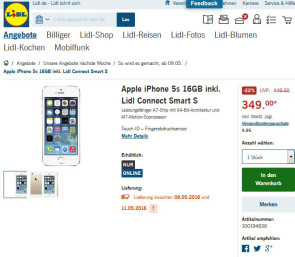 iPhone 5s bei Lidl für 349 Euro im Angebot 