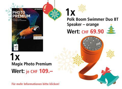 Am 1 Dezember Polk Boom Swimmer Duo BT Speaker und Magix Photo Premium gewinnen. 
