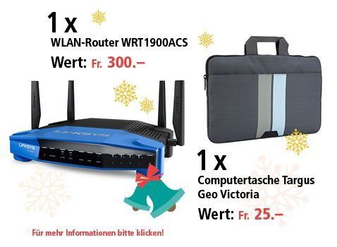 Am 23. Dezember Linksys Dual-Band WI-FI Router und Notebook-Hülle gewinnen 