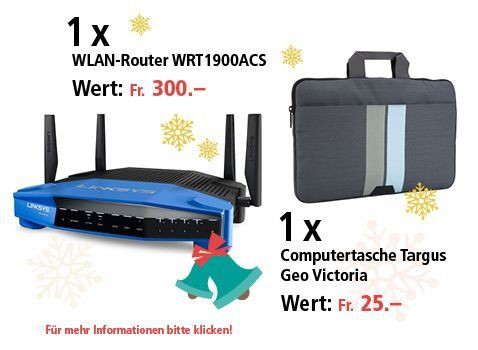 Am 23. Dezember Linksys Dual-Band WI-FI Router und Notebook-Hülle gewinnen Am 23. Dezember Linksys Dual-Band WI-FI Router und Notebook-Hülle gewinnen