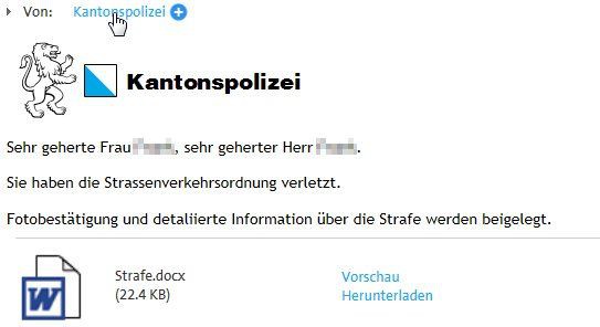 Fake Mails der Kantonspolizei und Stadt Zürich im Umlauf 