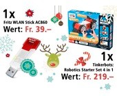 Am 7. Dezember ein Tinkerbots: Robotics Starter Set 4 in 1 und einen Fritz WLAN Stick AC860 gewinnen.