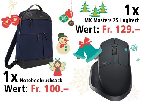 Am 8. Dezember eine Logitech MX Masters 2S und einen Newport 15” Notebookrucksack gewinnen. 