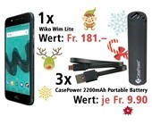 Am 9. Dezember ein Wiko Wim Lite und drei CasePower 2200mAh Portable Battery gewinnen.