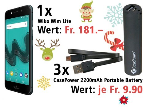 Am 9. Dezember ein Wiko Wim Lite und drei CasePower 2200mAh Portable Battery gewinnen. 