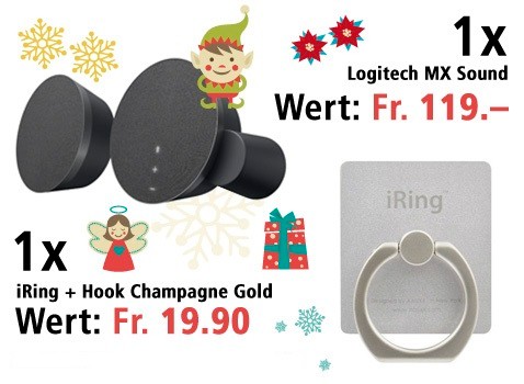Am 14. Dezember einen Logitech MX Sound Lautsptrecher und ein iRing + Hook Champagne Gold gewinnen 