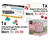 Am 16. Dezember Netgear Universal Pro Switches XS505 M und KitSound Boogie Buddie Portable BT Wireless Speaker - Pig gewinnen