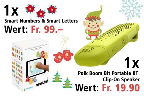  Am 21. Dezember Smart-Numbers & Smart-Letters und einen Polk Boom Bit Portable BT Clip-On Speaker gewinnen 