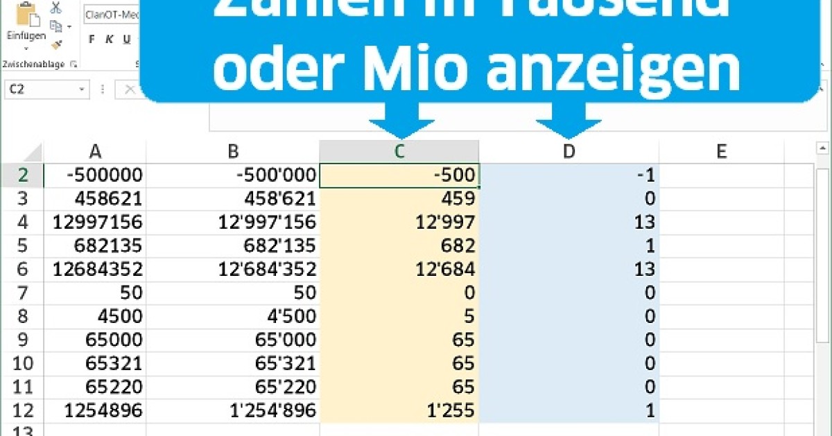 Excel Zahlen In Tausend Oder Mio Anzeigen Onlinepc Ch
