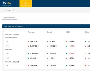 Dashboard von BuyQ Übersicht über Accounts