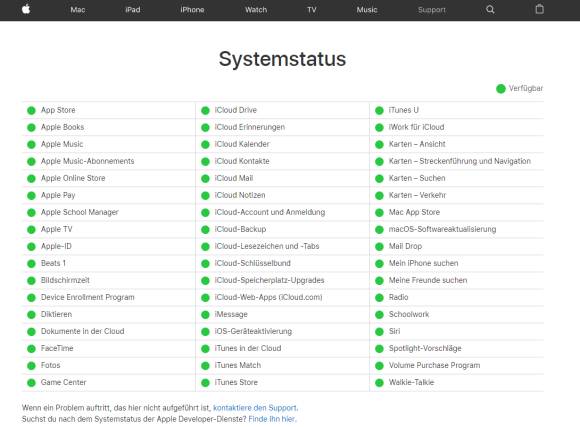So den Status von Apple-Diensten online prüfen 