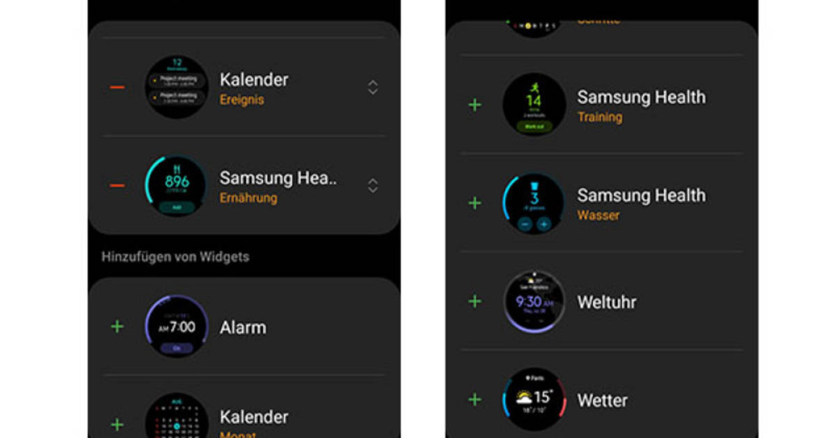 Samsung smartwatch widgets top