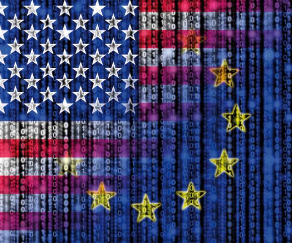 Digitale Flagge von America und Europa 