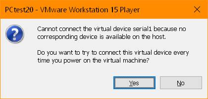 Hier versucht die virtuelle Maschine Geräte zu finden, die am neuen PC nicht mehr vorhanden sind. Einfach auf «No» klicken Hier versucht die virtuelle Maschine Geräte zu finden, die am neuen PC nicht mehr vorhanden sind. Einfach auf «No» klicken