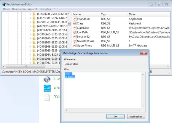 Letzte Hürde: Falls die Tastatur nicht funktioniert, müssen Sie SynTP aus diesem Registry-Eintrag entfernen