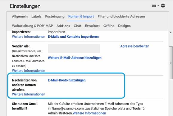 Google Mail kann Mails aus anderen Konten abrufen 