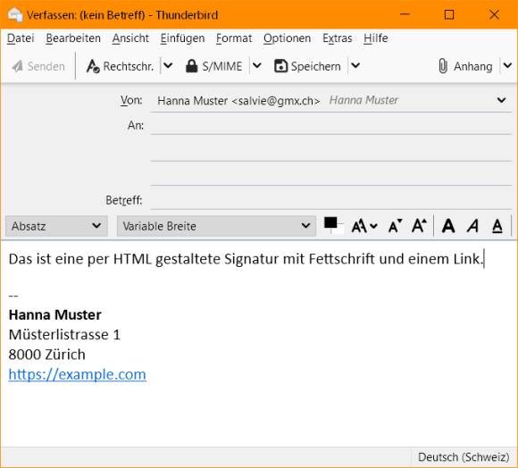 Beispiel einer mittels HTML gestalteten Signatur