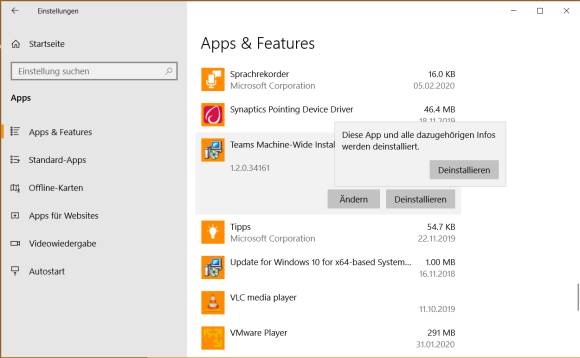 Deinstallieren Sie auch den Teams Machine-Wide Installer