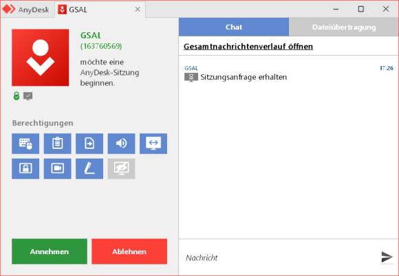 AnyDesk – der User muss die Verbindung annehmen