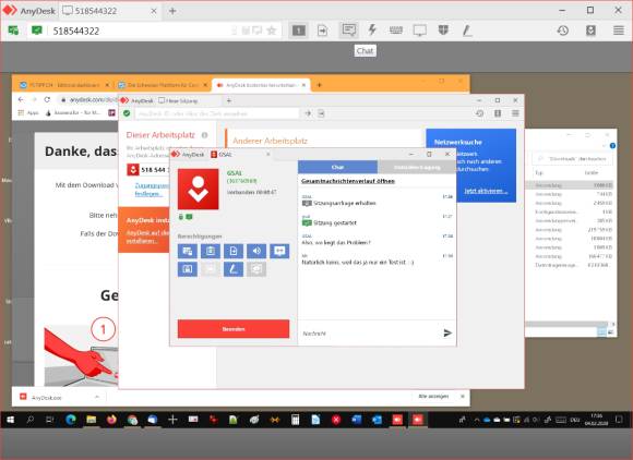 AnyDesk mit direktem Blick auf den Deskop