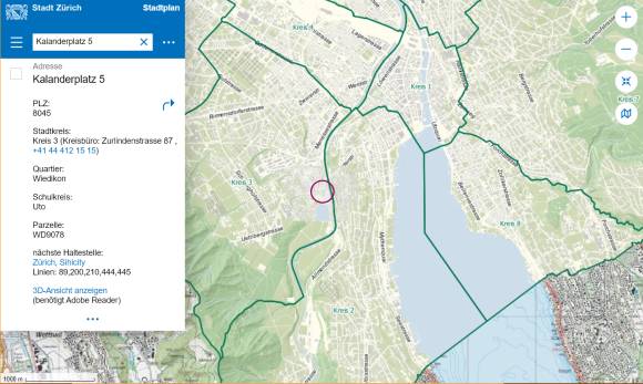 Stadtkreis-Einzeichnung auf dem interaktiven Stadtplan