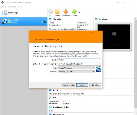 Erstellen Sie in VirtualBox die virtuelle Maschine