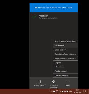 Das OneDrive-Menü in der Taskleiste