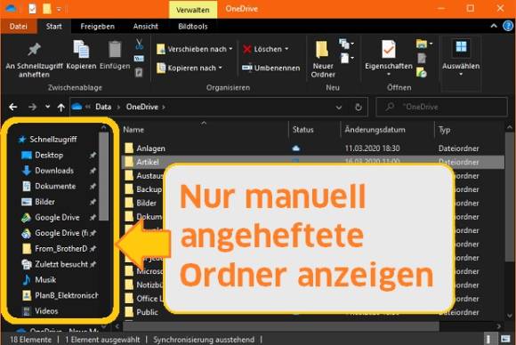 Ordner im Schnellzugriff von Windows 10 