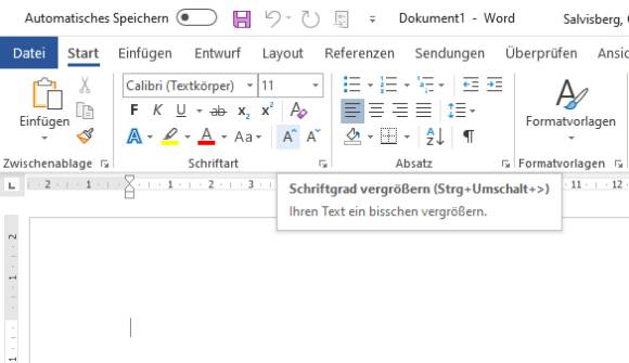 Fahren Sie über ein Bedienelement, zeigt Word das Tastenkürzel schon an, falls vorhanden