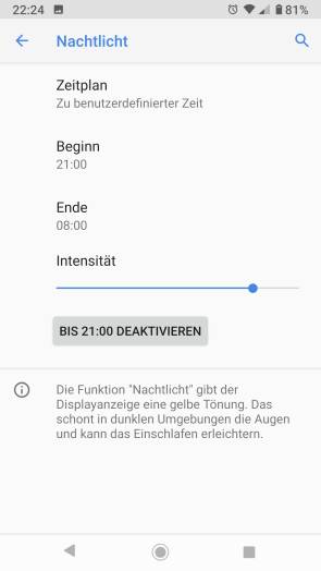 Nachtlicht-Einstellungen unter Android 10