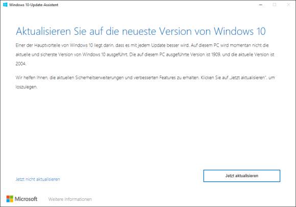 Mit Jetzt aktualisieren wird der Update-Assistent loslegen und Sie durch den Vorgang führen