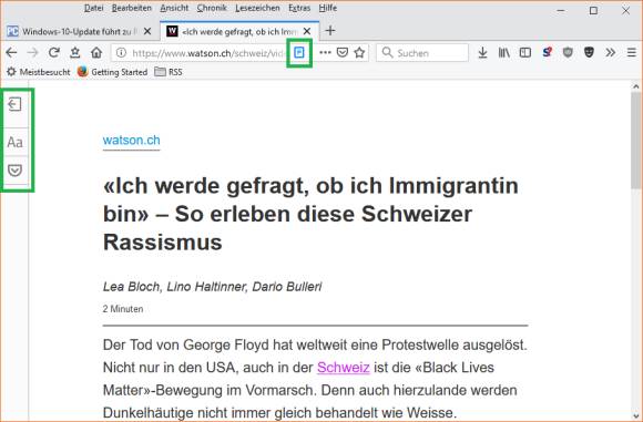 Screenshot eines Watson-Artikels in der Leseansicht