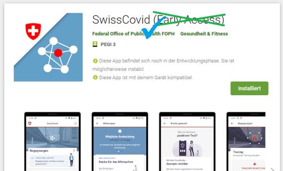 Screenshot SwissCovid-App im Play Store 