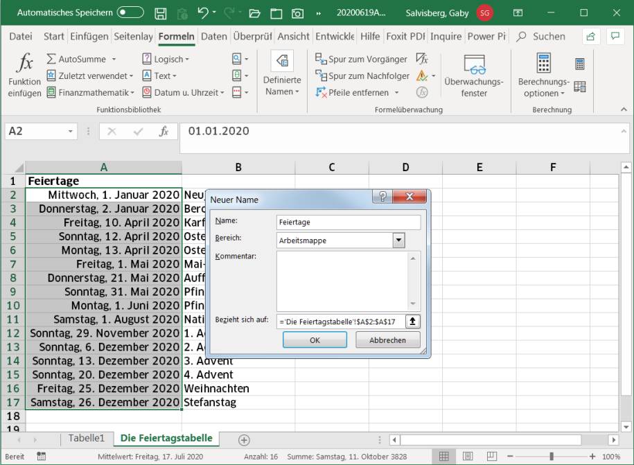 Excel: Arbeitstage für Projekt berechnen - onlinepc.ch