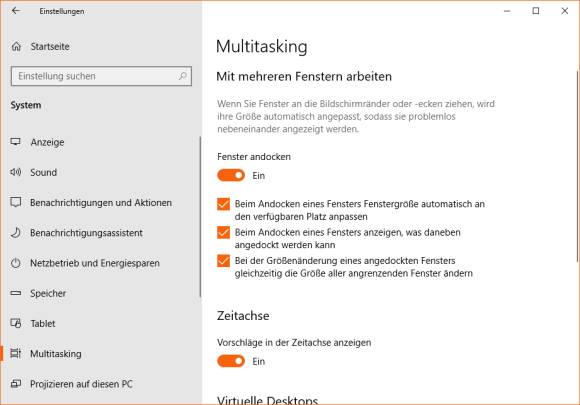 Das Einstellungsfenster zum Abschalter aller Fenster-Andock-Funktionen