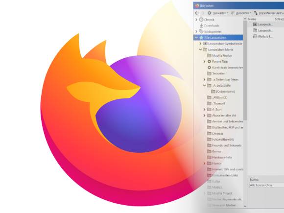Firefox-Logo mit durchscheinendem Lesezeichenfenster 