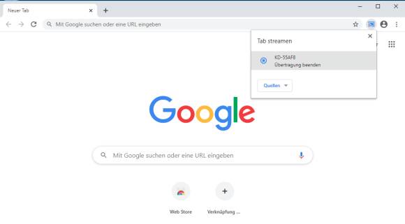 Aus der Chrome-Symbolleiste lässt sich die Übertragung auch wieder beenden