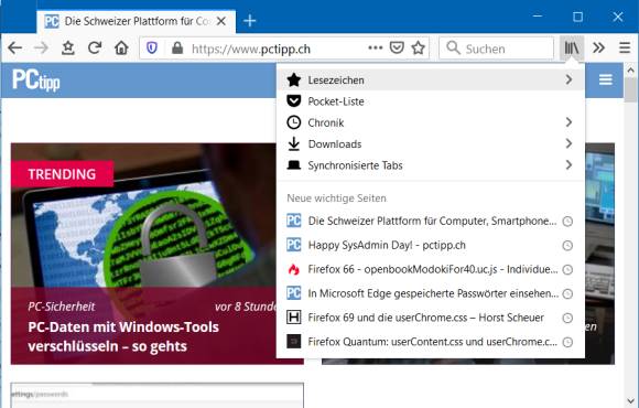Firefox Lesezeichenmenü 
