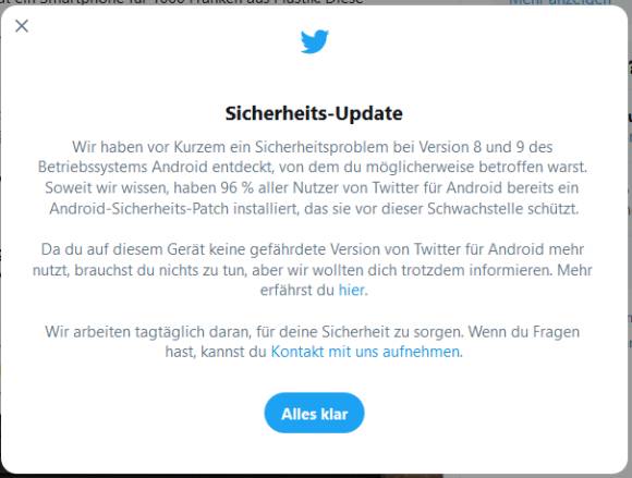 Screenshot der Twitter-Sicherheitsmeldung 