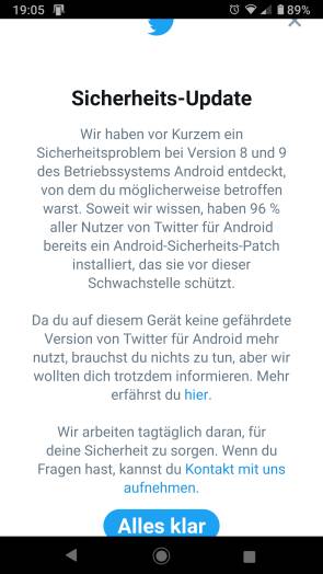 Twitter-Warnung auf einem Android-Gerät