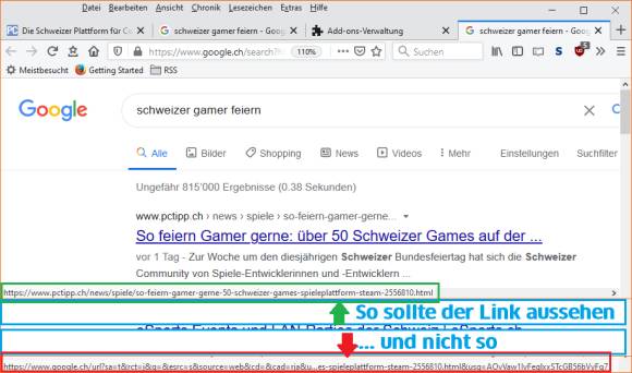 Einmal der Originallink, einmal das Google-Link-Monstrum 