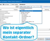 Outlook-Screenshot mit Text: Wo ist mein Kontaktordner?