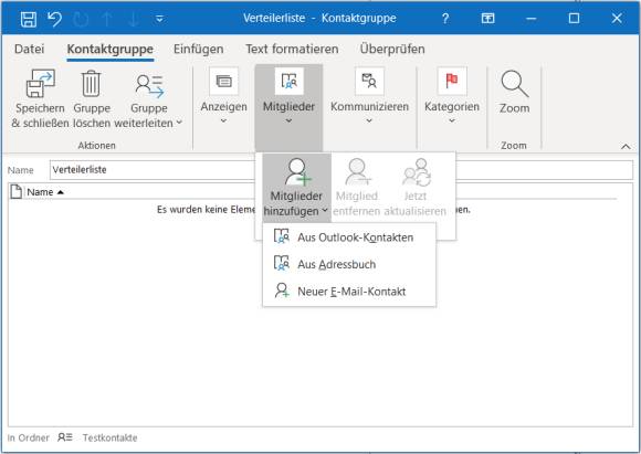 Outlook-Screenshot mit Menübefehl Mitglieder