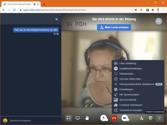 Jitsi-Screenshot mit weiteren Einstellungen