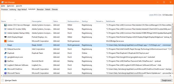 Screenshot Autostart-Reiter im Task-Manager